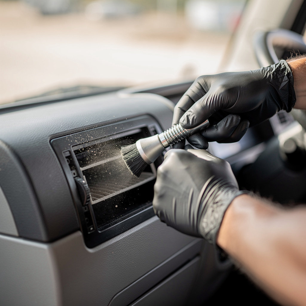 Semi Air Duct Cleaning San Diego technician servicing air ducts in a commercial semi-truck in San Diego